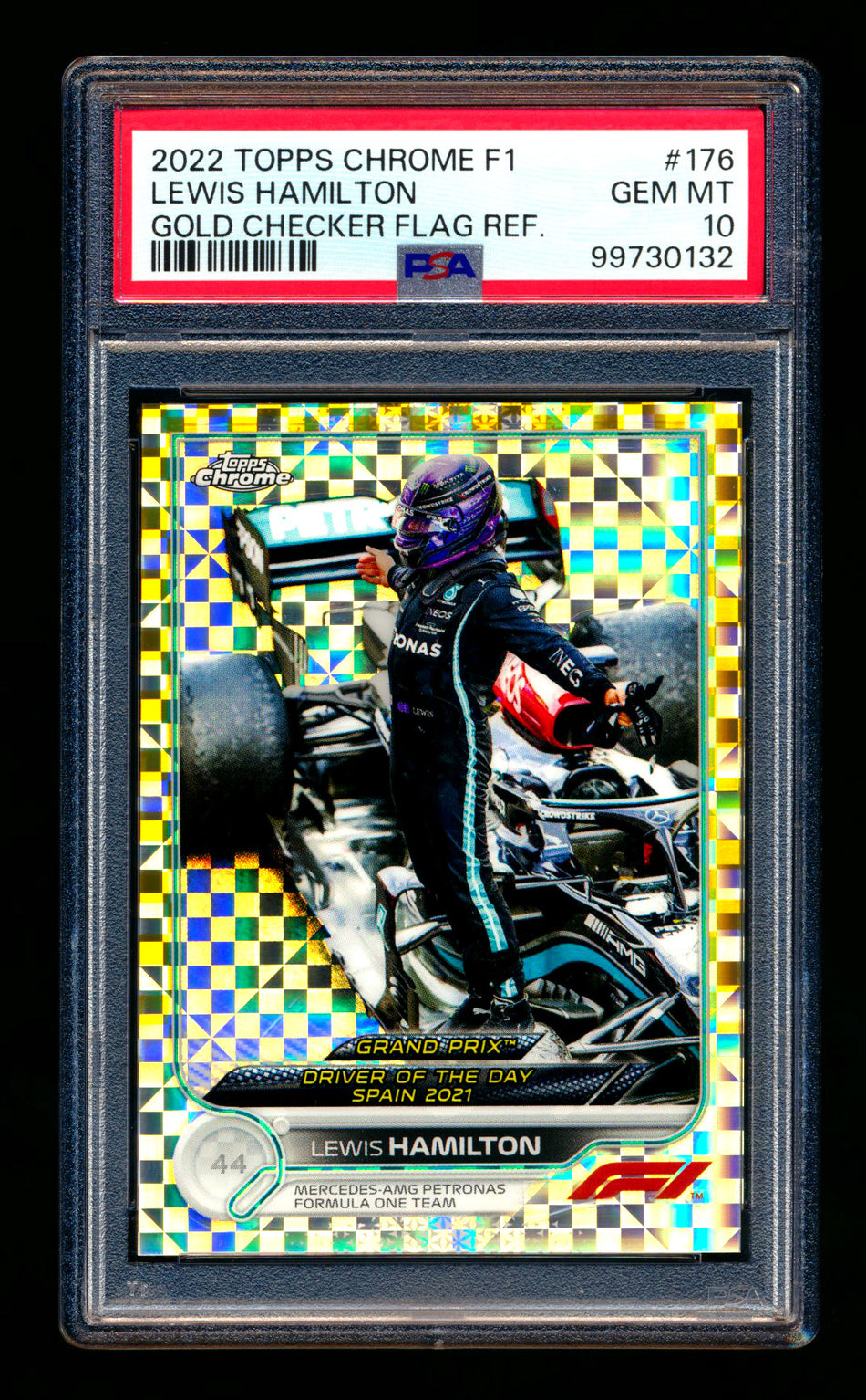 2022 Topps Chrome F1 #176 Lewis Hamilton Gold Checker Flag Refractor #09/50 PSA 10 ** (SOLD eBay - $95.00 - 2/18/2025) **