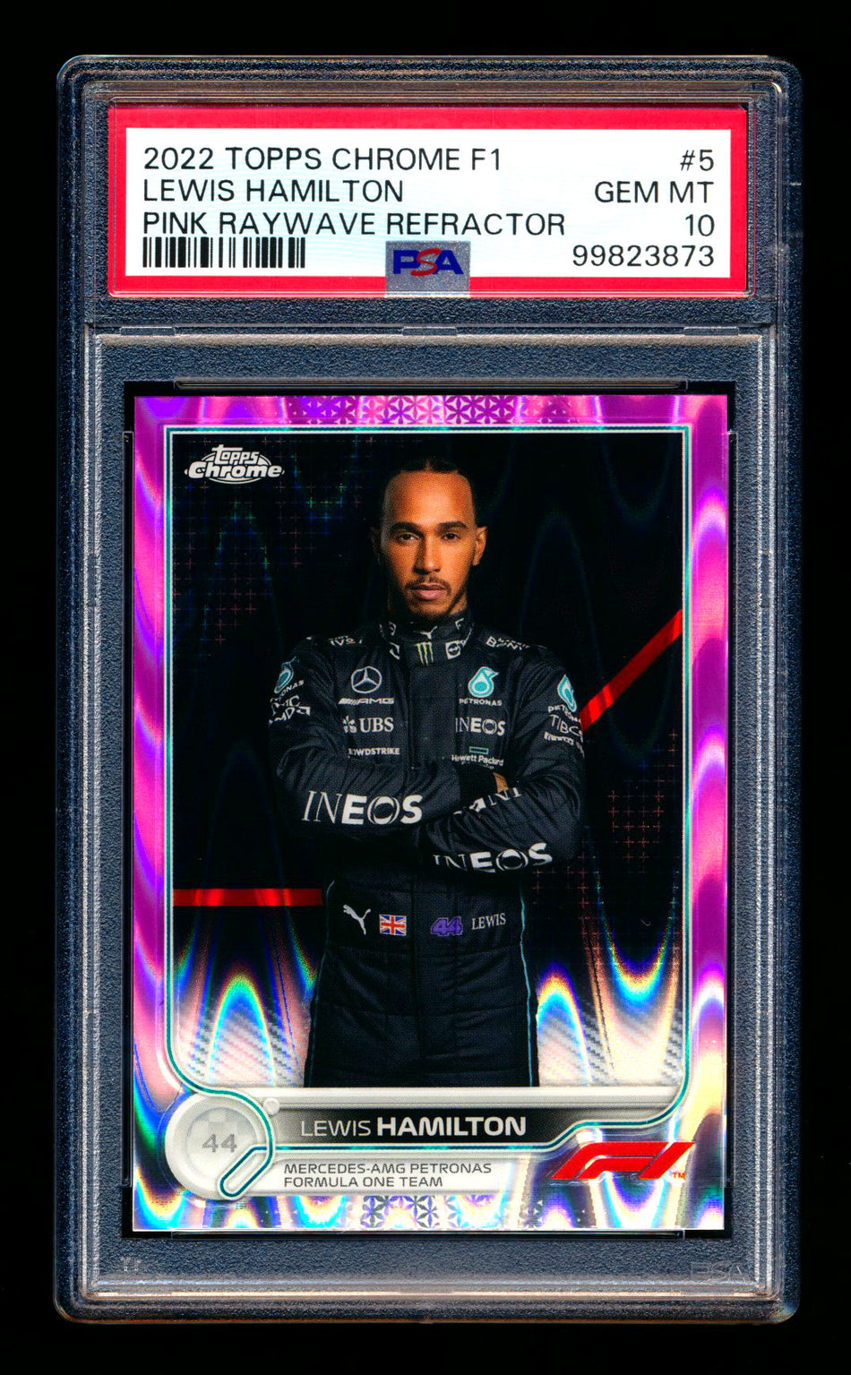 2022 Topps Chrome F1 #5 Lewis Hamilton Pink Raywave Refractor Portrait #30/75 PSA 10 ** (SOLD eBay - $119.00 - 2/18/2025) **