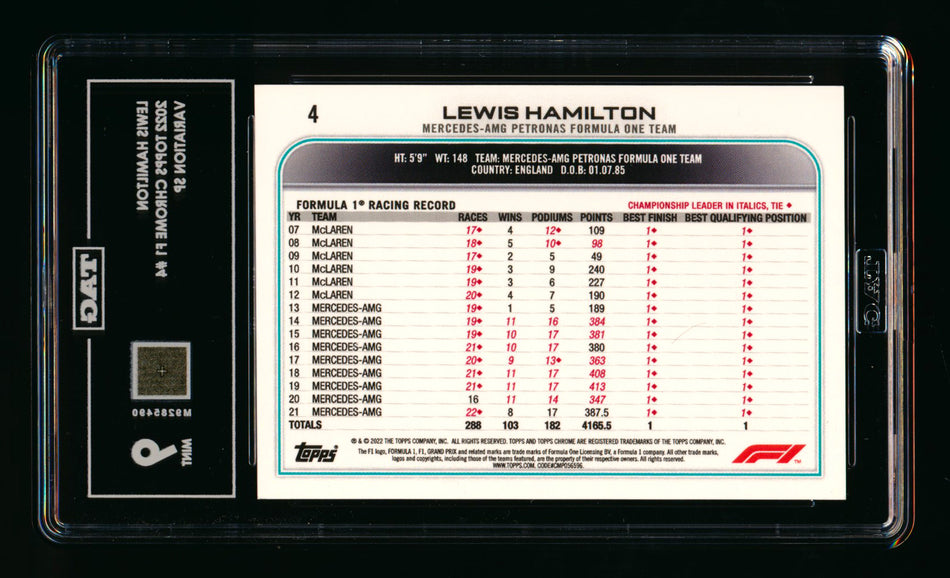 2022 Topps Chrome F1 #4 Lewis Hamilton Refractor Image Variation SSP TAG 9