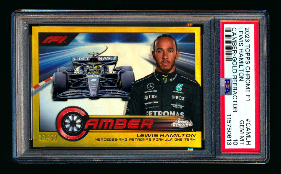 2023 Topps Chrome F1 Camber #CAM-LH Lewis Hamilton Gold Refractor #30/50 PSA 10 ** (SOLD WCCS - $120.00 - 8/22/2025) **