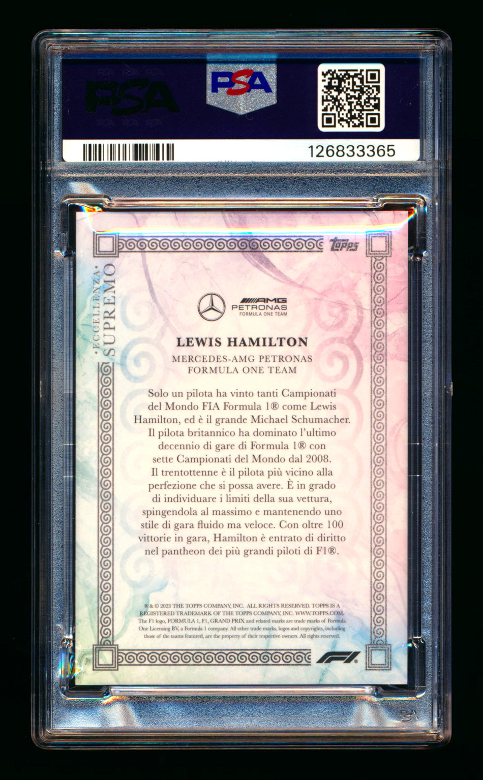 2023 Topps Eccellenza F1 Supremo Lewis Hamilton Gradient Parallel #2/5 PSA 10 - POP 1!