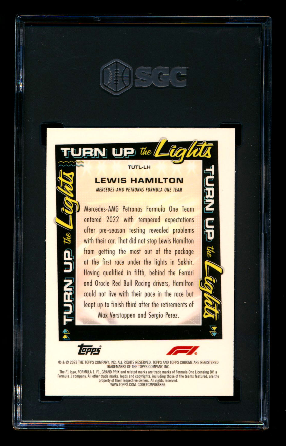 2023 Topps Chrome F1 Turn Up The Lights #TUTL-LH Lewis Hamilton Refractor SGC 10 - POP 1!