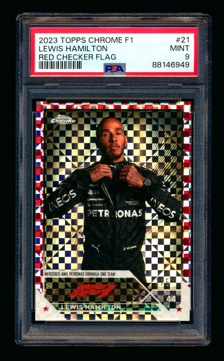 2023 Topps Chrome F1 #21 Lewis Hamilton Red Checker Flag Refractor Portrait #1/5 PSA 9 (First #!)