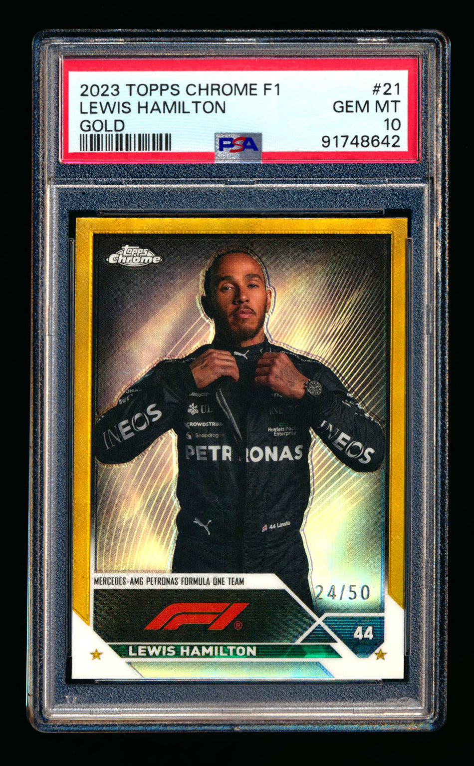 2023 Topps Chrome F1 #21 Lewis Hamilton Gold Refractor Portrait #24/50 PSA 10