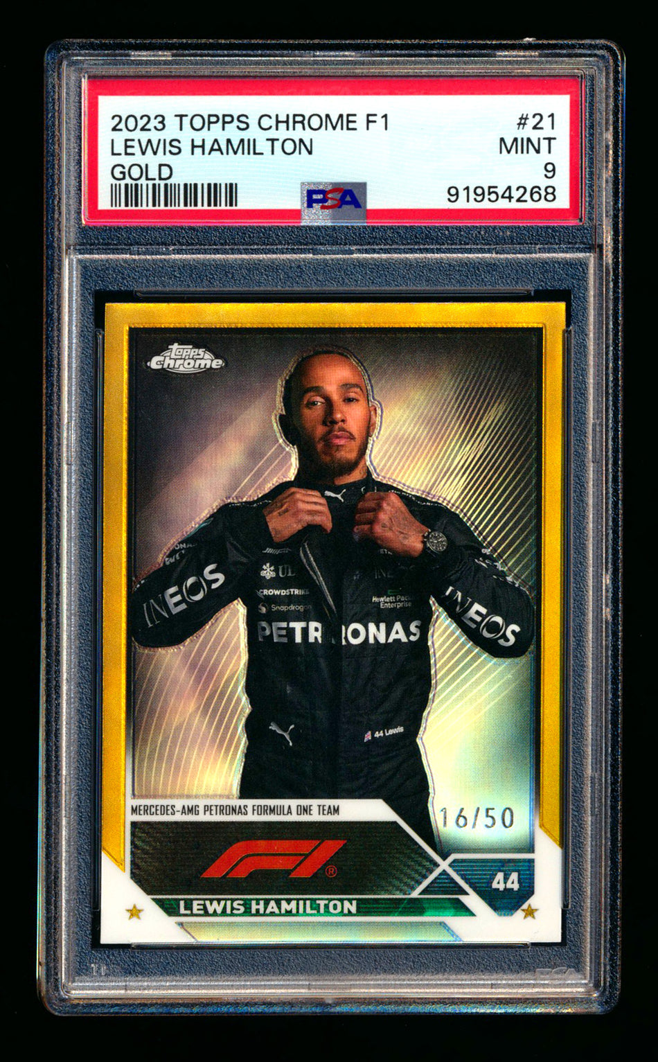 2023 Topps Chrome F1 #21 Lewis Hamilton Gold Refractor Portrait #16/50 PSA 9