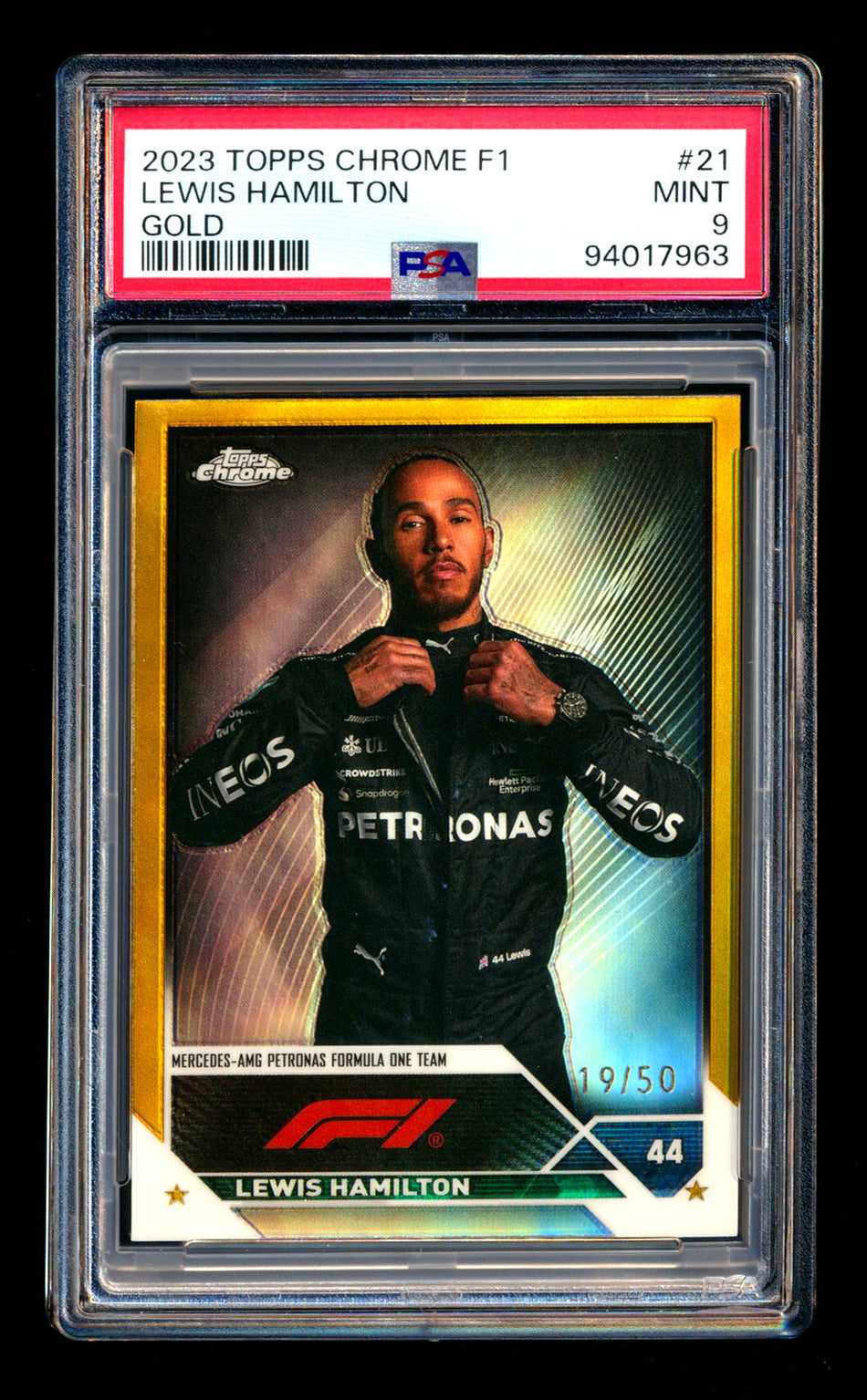 2023 Topps Chrome F1 #21 Lewis Hamilton Gold Refractor Portrait #19/50 PSA 9