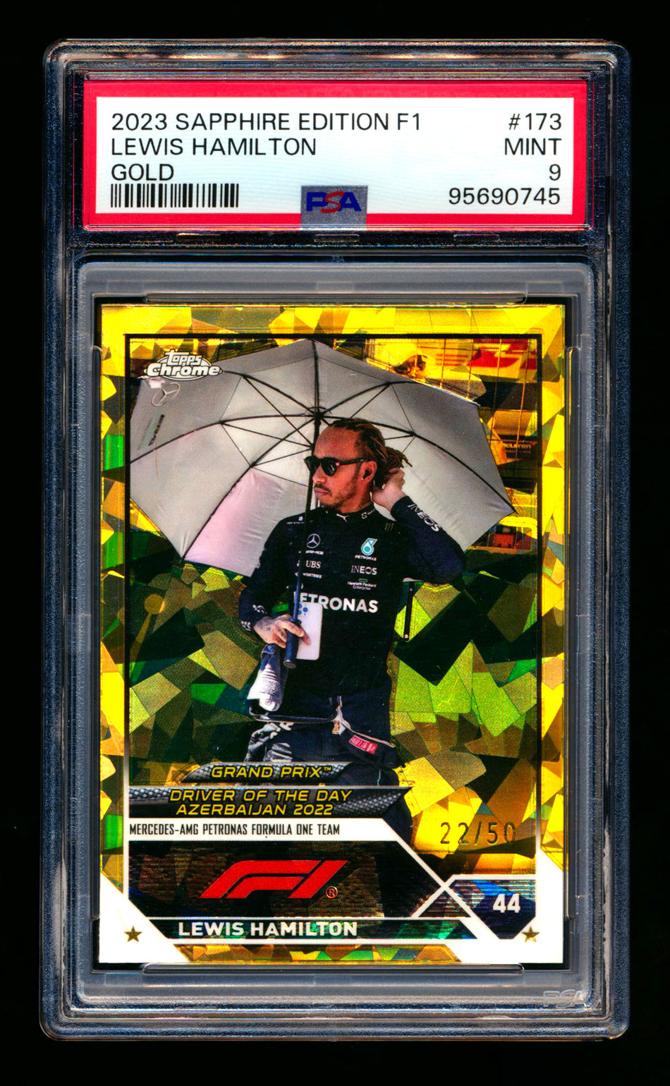 2023 Topps Chrome Sapphire F1 #173 Lewis Hamilton Gold Refractor #22/50 PSA 9 ** (SOLD eBay - $40.00 - 3/21/2025) **