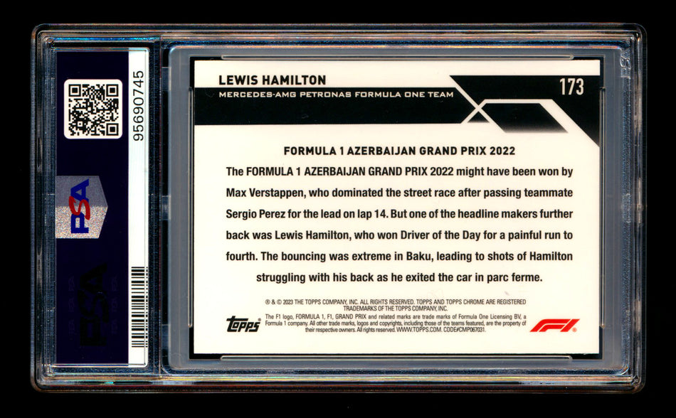 2023 Topps Chrome Sapphire F1 #173 Lewis Hamilton Gold Refractor #22/50 PSA 9 ** (SOLD eBay - $40.00 - 3/21/2025) **