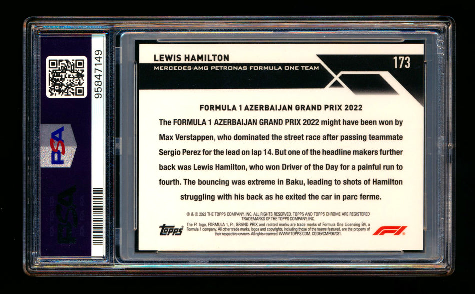 2023 Topps Chrome Sapphire F1 #173 Lewis Hamilton Black & White Refractor #14/15 PSA 10 ** (SOLD - $130.00 - 3/12/2025) **