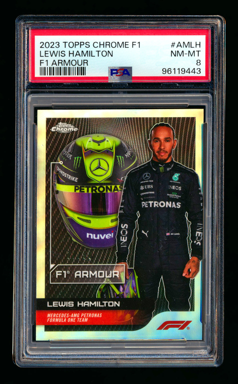 2023 Topps Chrome F1 Armour #AM-LH Lewis Hamilton Refractor #27/50 PSA 8 ** (SOLD - $250.00 - 1/17/2025) **