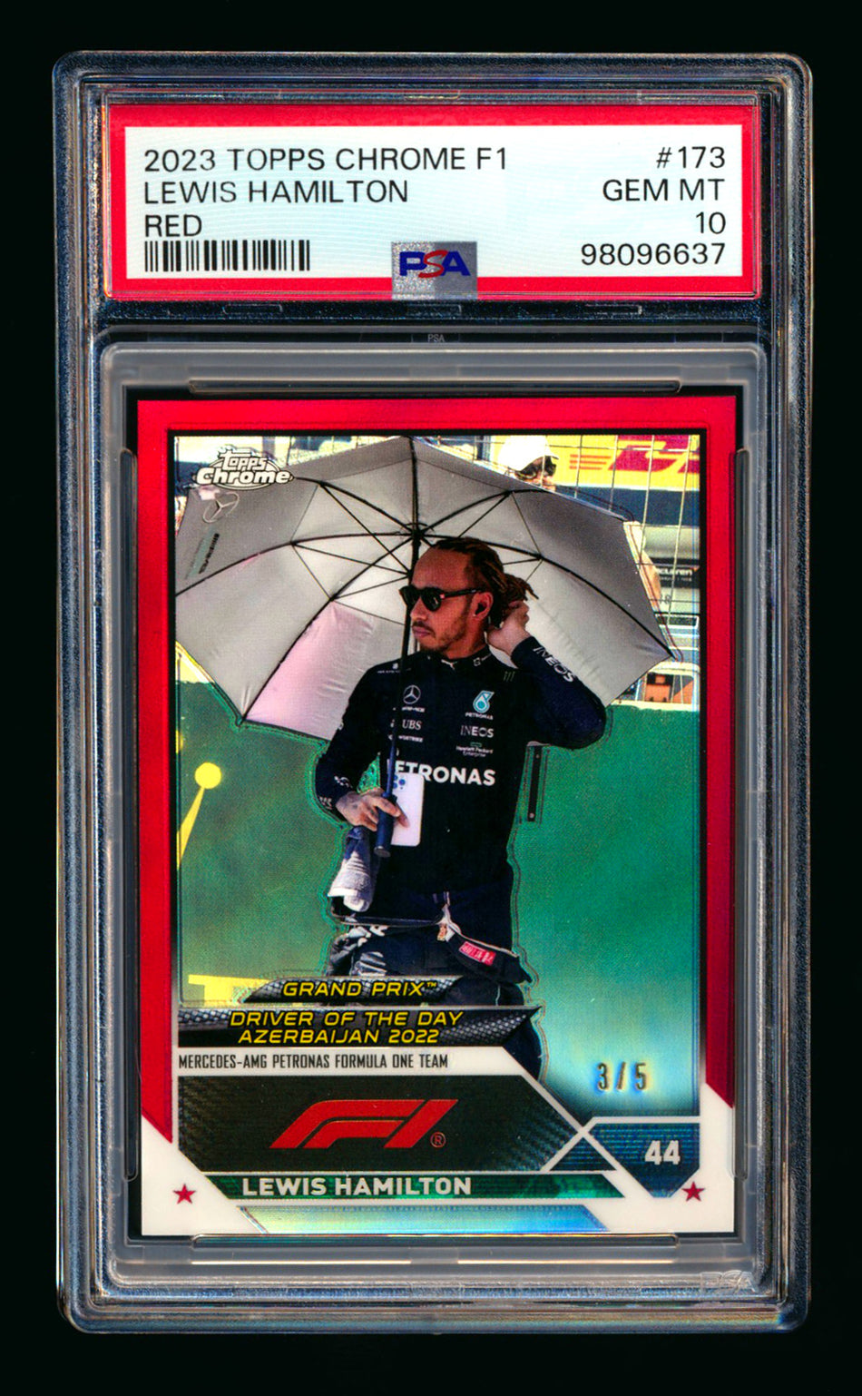 2023 Topps Chrome F1 #173 Lewis Hamilton Red Refractor #3/5 PSA 10 ** (SOLD eBay - $349.00 - 1/18/2025) **