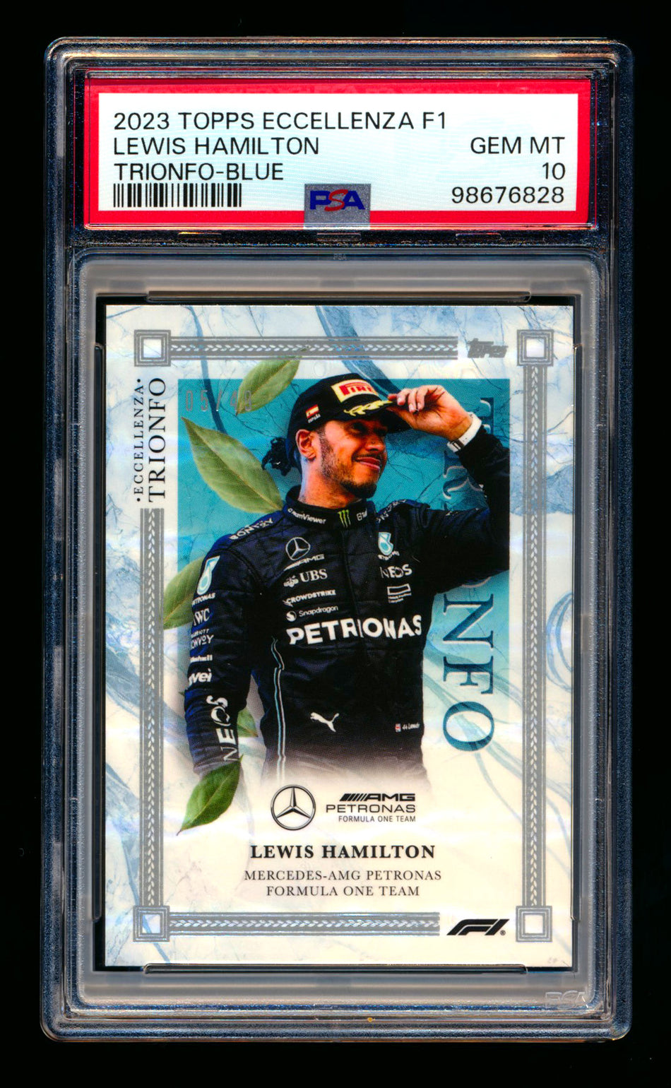 2023 Topps Eccellenza F1 Trionfo Lewis Hamilton Blue Parallel #05/49 PSA 10