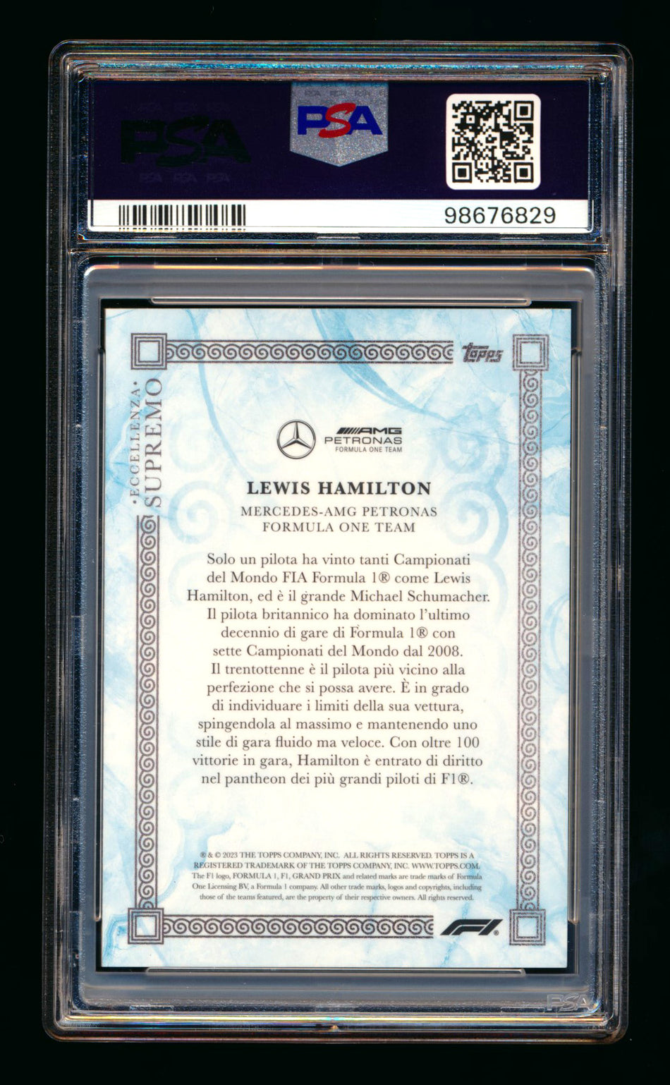 2023 Topps Eccellenza F1 Supremo Lewis Hamilton Blue Parallel #32/49 PSA 10 ** (SOLD eBay - $120.00 - 1/23/2025) **