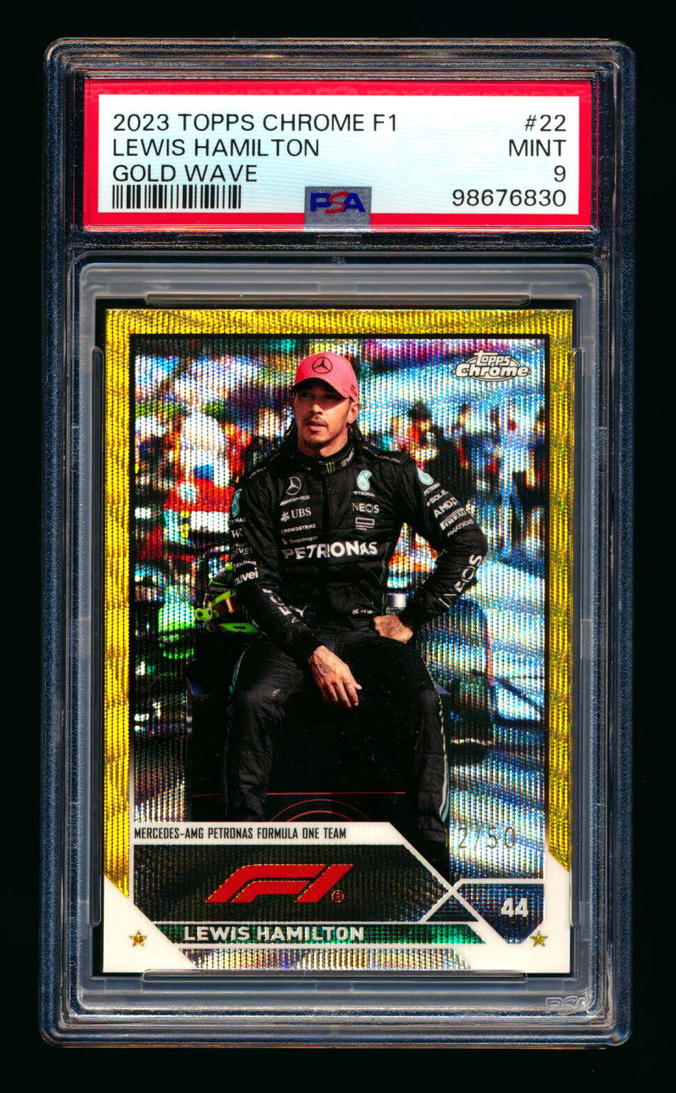 2023 Topps Chrome F1 #22 Lewis Hamilton Gold Wave Refractor #12/50 PSA 9 ** (SOLD eBay - $29.00 - 1/19/2025) **