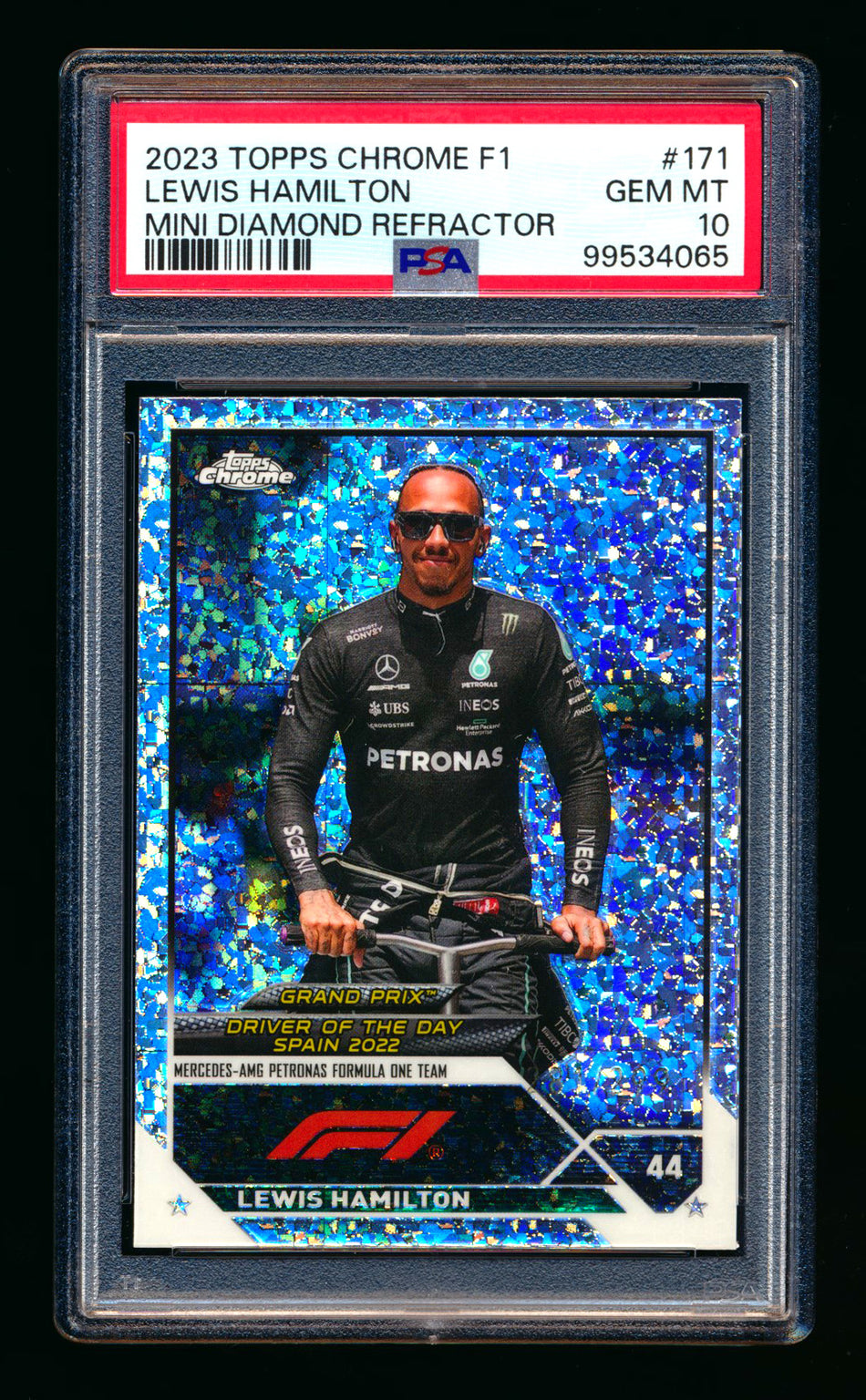 2023 Topps Chrome F1 #171 Lewis Hamilton Mini Diamond Refractor #281/299 PSA 10