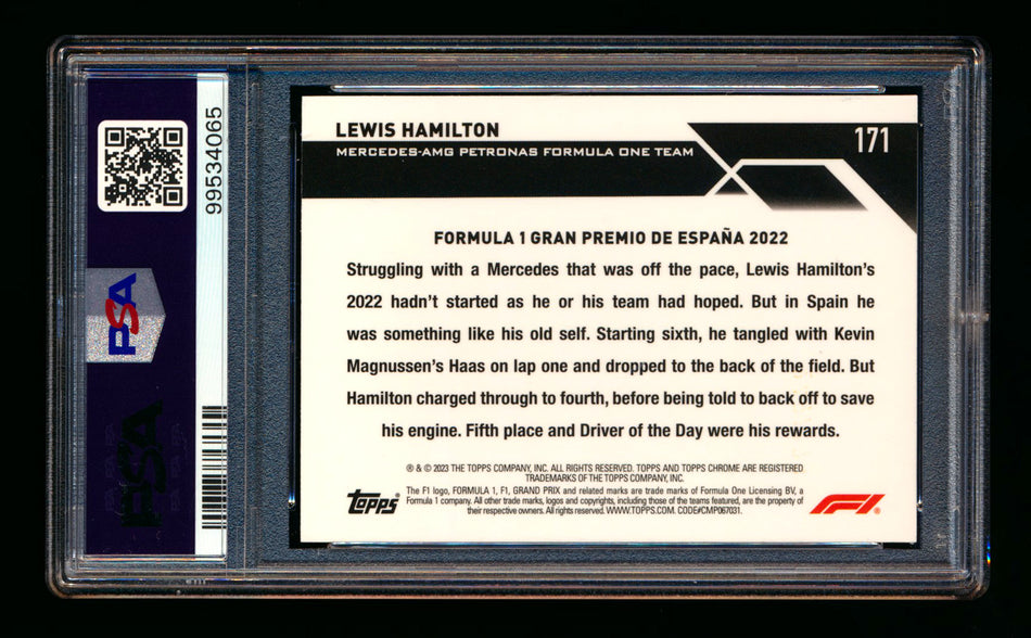 2023 Topps Chrome F1 #171 Lewis Hamilton Mini Diamond Refractor #281/299 PSA 10