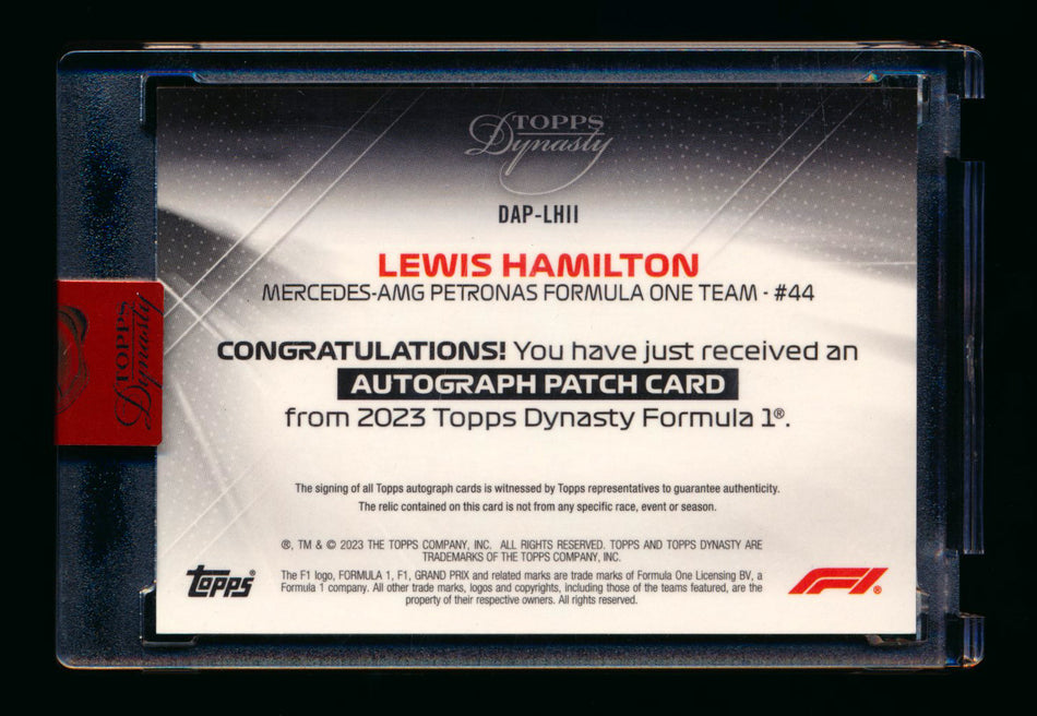 2023 Topps Dynasty F1 #DAP-LHII Lewis Hamilton Patch Autograph #04/10 ** (SOLD - $1999.00 - 12/26/2024) **
