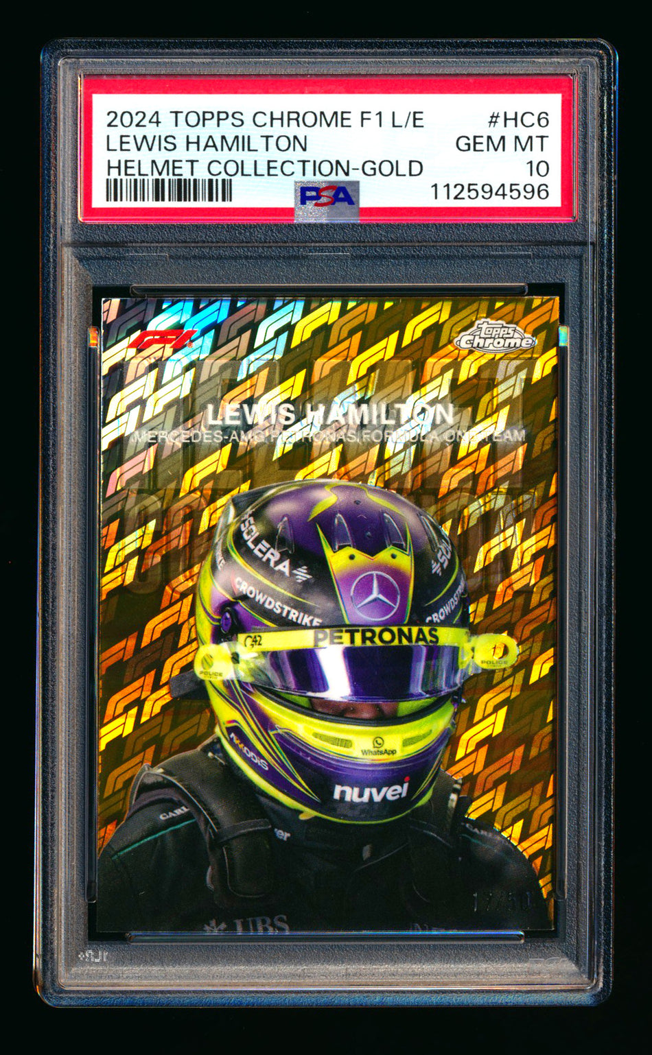 2024 Topps Chrome Logofractor F1 Helmet Collection #HC-6 Lewis Hamilton Gold Refractor #17/50 PSA 10 ** (SOLD - $1,250.00 - 1/3/2026) **