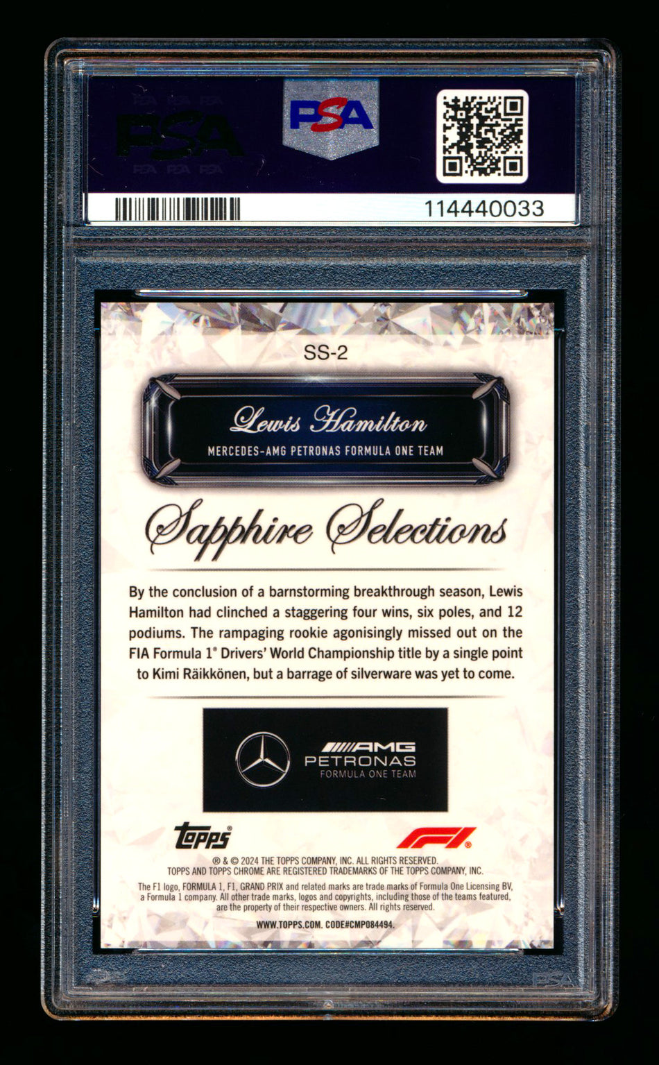 2024 Topps Chrome F1 Sapphire Selections #SS-2 Lewis Hamilton Refractor PSA 9