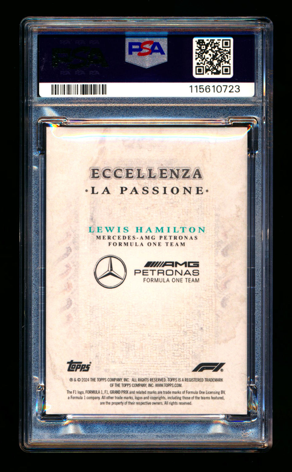 2024 Topps Eccellenza F1 La Passione Lewis Hamilton PSA 10 ** (SOLD Nationals - $100.00 - 8/1/2025) **