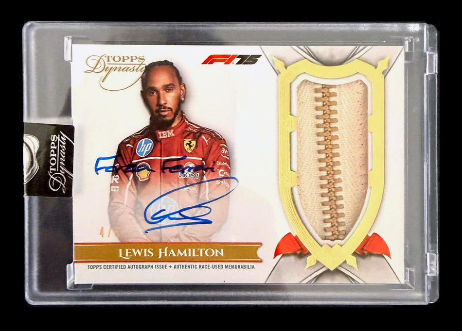 2025 Topps Dynasty F1 #DAF-LHA Zipper Patch Inscription "Forza Ferrari" Autograph Lewis Hamilton #4/5 ** (SOLD - $60,000.00 - 3/5/2026) **