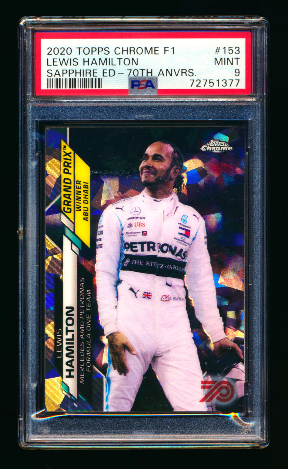 2020 Topps Chrome Sapphire F1 #153 Lewis Hamilton RC 70th Silver Refractor #62/70 PSA 9