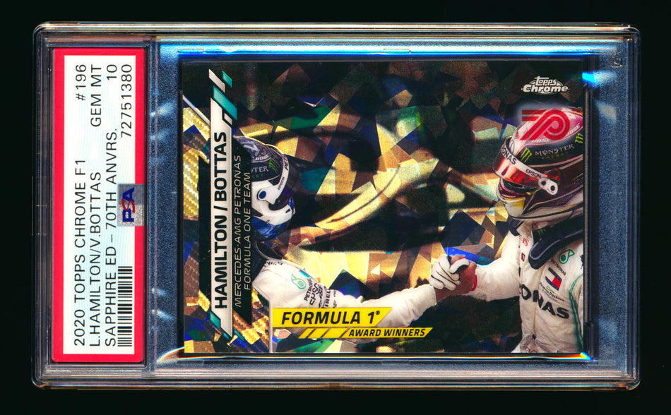 2020 Topps Chrome Sapphire F1 #196 Lewis Hamilton/Valtteri Bottas RC 70th Silver Refractor #24/70 PSA 10