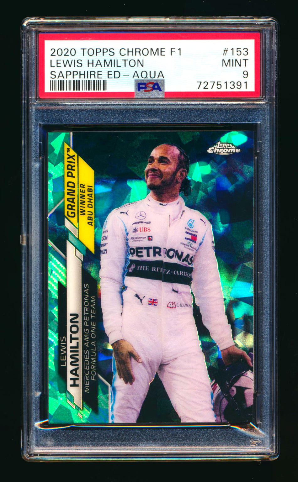 2020 Topps Chrome Sapphire F1 #153 Lewis Hamilton RC Aqua Refractor #85/99 PSA 9