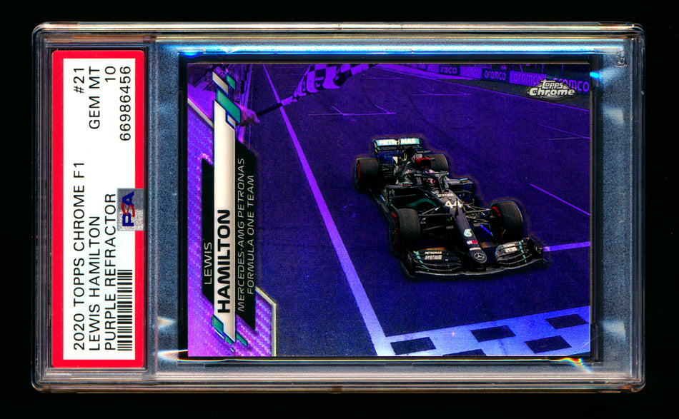 2020 Topps Chrome F1 #21 Lewis Hamilton RC Purple Refractor #143/399 PSA 10