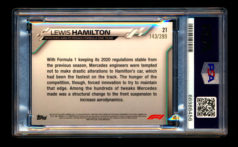 2020 Topps Chrome F1 #21 Lewis Hamilton RC Purple Refractor #143/399 PSA 10