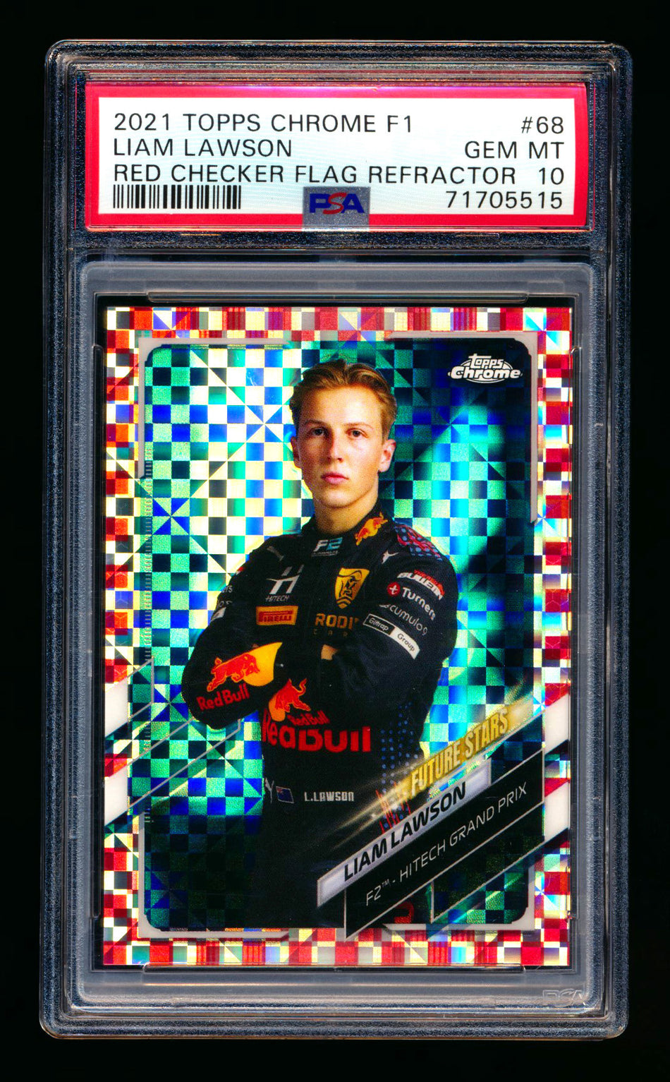 2021 Topps Chrome F1 #68 Liam Lawson RC Red Checker Flag Refractor #2/5 PSA 10 - POP 1!