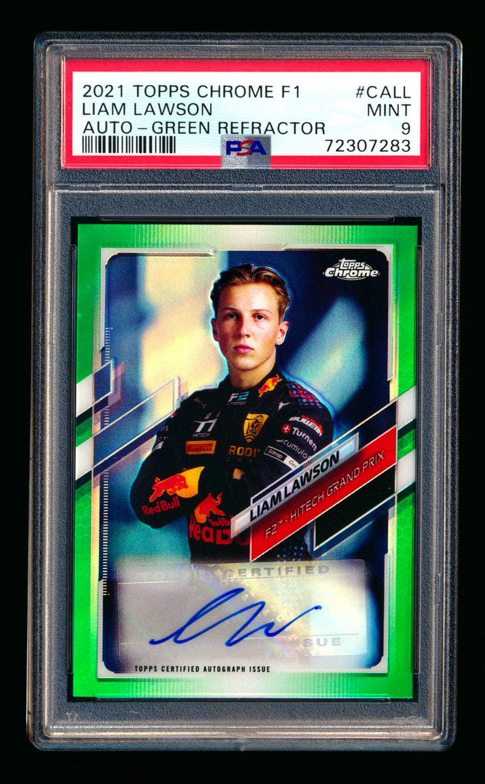 2021 Topps Chrome F1 #CA-LL Liam Lawson RC Green Refractor Autograph #81/99 PSA 9