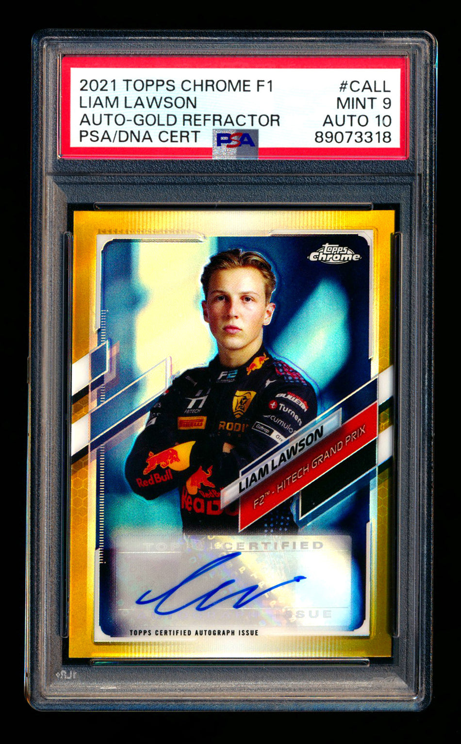 2021 Topps Chrome F1 #CA-LL Liam Lawson RC Gold Refractor Autograph #42/50 PSA 9 DNA 10