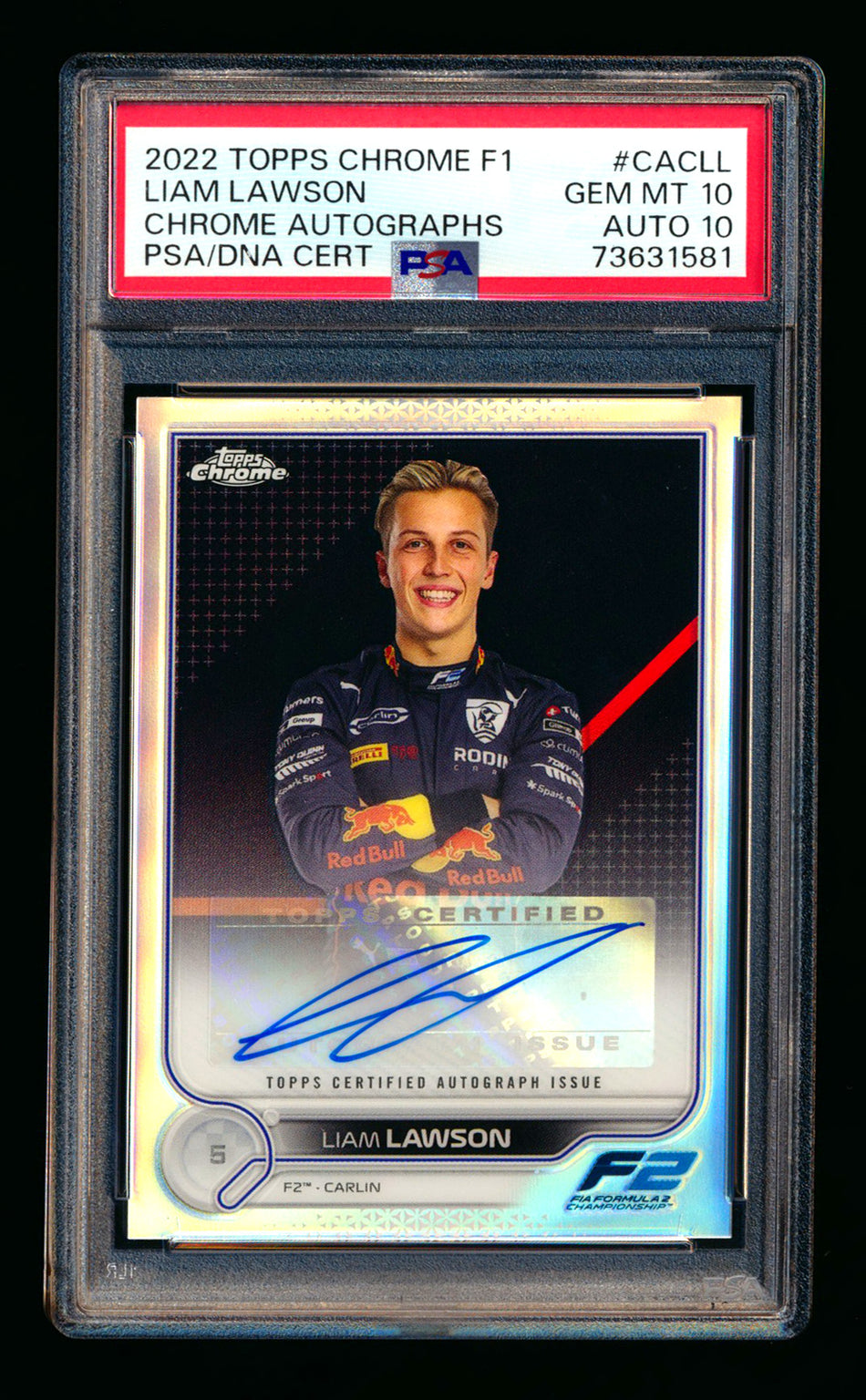 2022 Topps Chrome F1 #CAC-LL Liam Lawson RC Refractor Autograph PSA 10 DNA 10