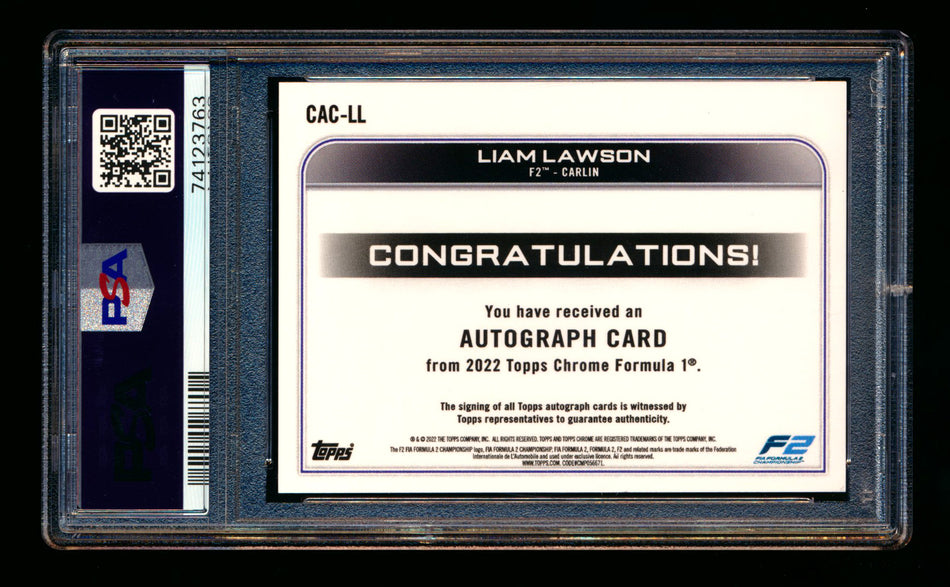 2022 Topps Chrome F1 #CAC-LL Liam Lawson RC Refractor Autograph PSA 10