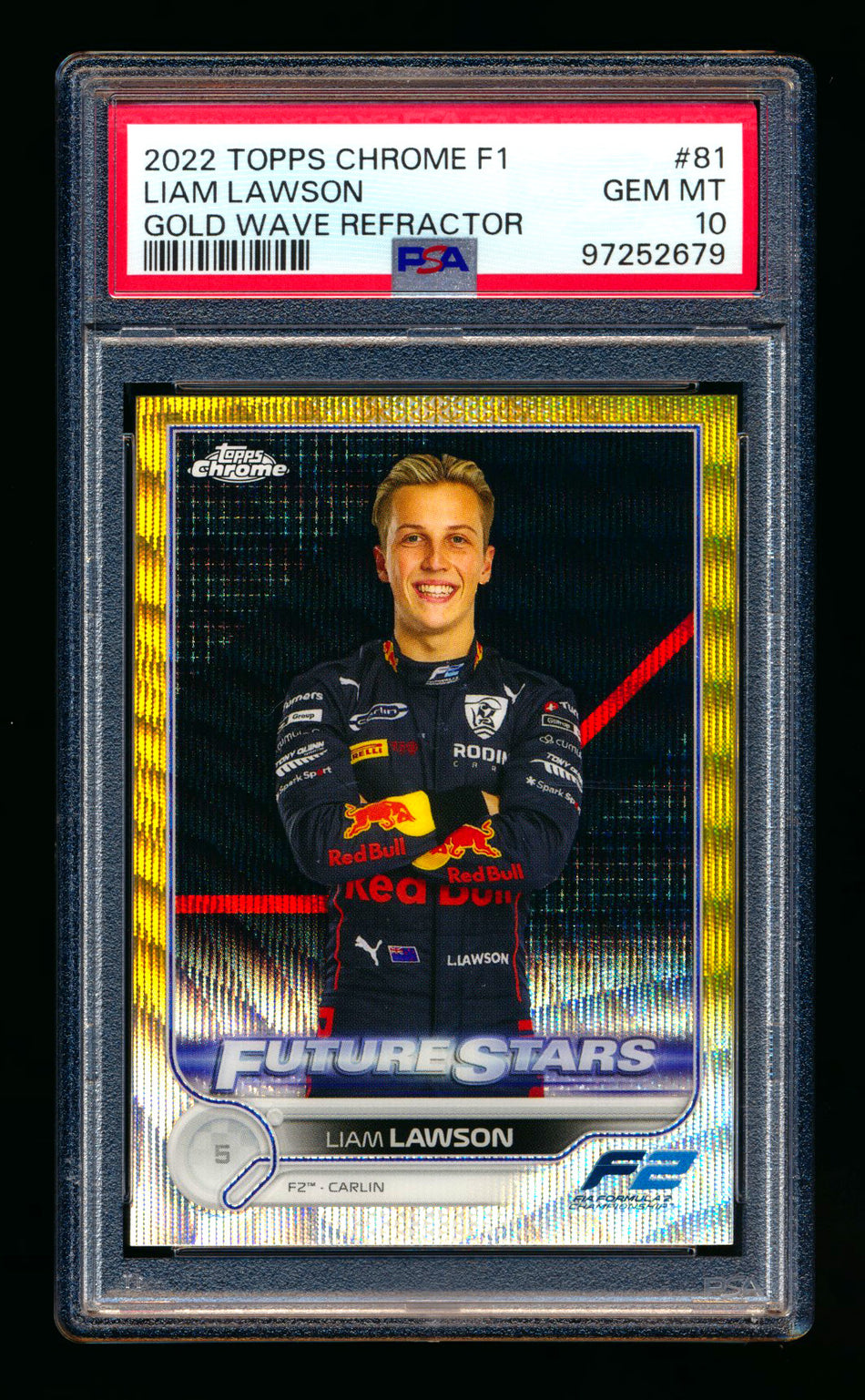 2022 Topps Chrome F1 #81 Liam Lawson RC Gold Wave Refractor #41/50 PSA 10