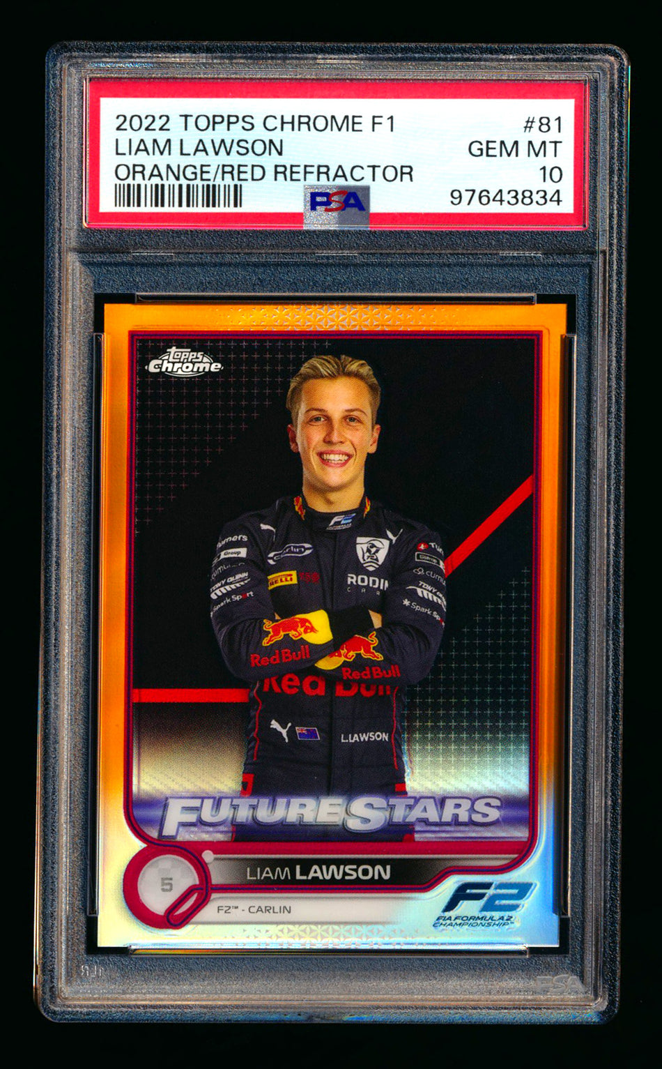 2022 Topps Chrome F1 #81 Liam Lawson RC Orange/Red Refractor PSA 10