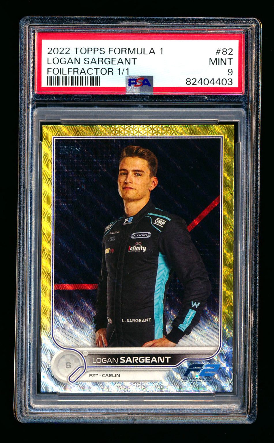 2022 Topps F1 #82 Logan Sargeant RC Foilfractor Portrait #1/1 PSA 9