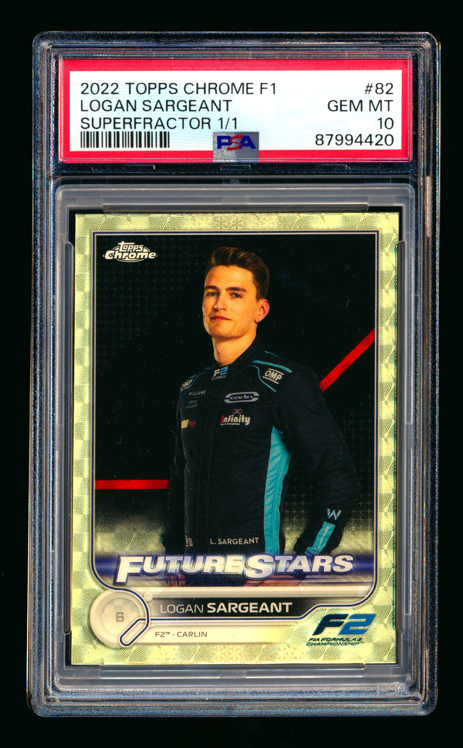 2022 Topps Chrome F1 #82 Logan Sargeant RC Superfractor #1/1 PSA 10