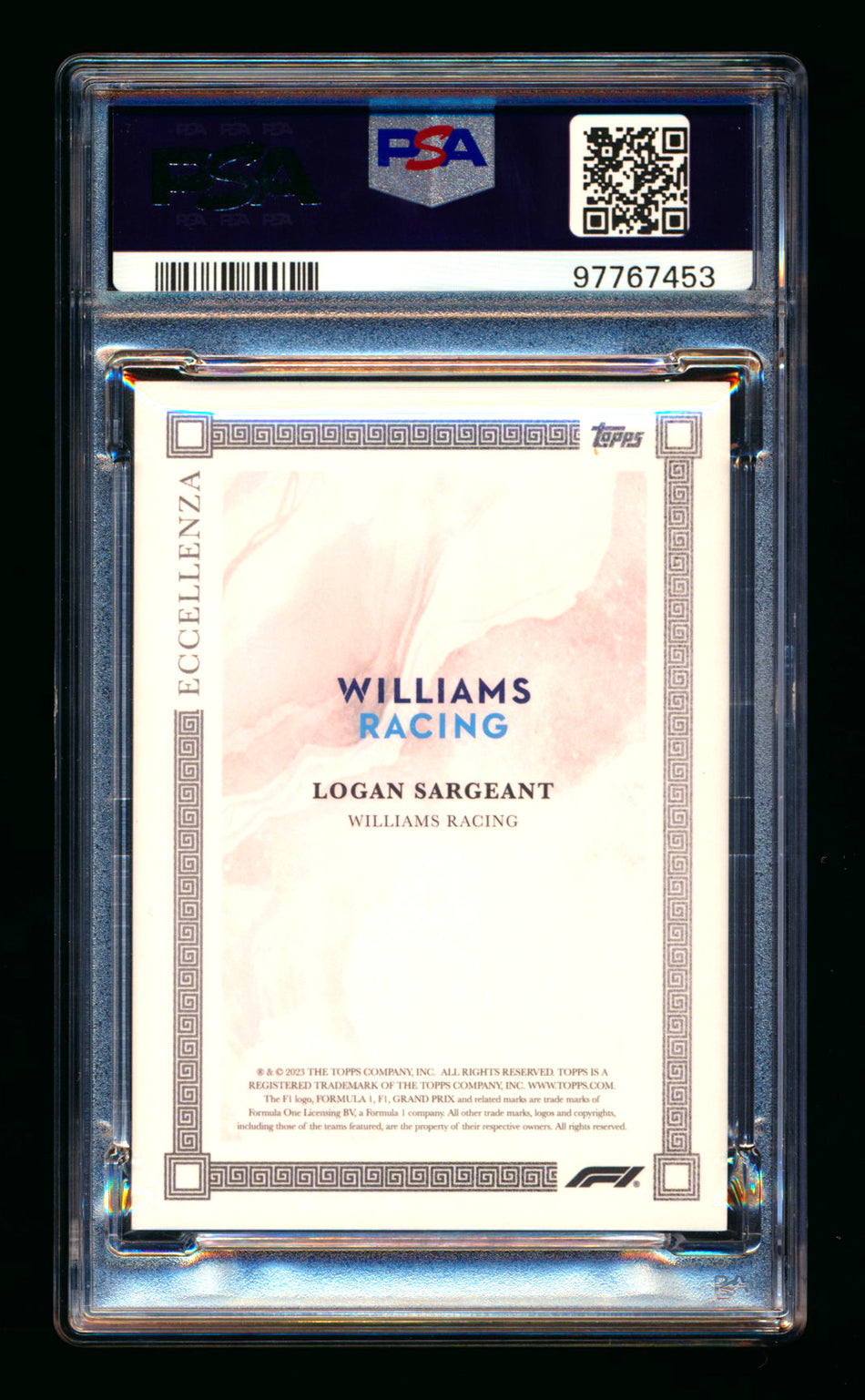 2023 Topps Eccellenza F1 Logan Sargeant RC Red Parallel #04/10 PSA 9 ** (SOLD eBay - $79.00 - 5/6/2026) **