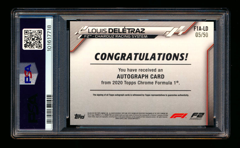 2020 Topps Chrome F1 #F1A-LD Louis Deletraz RC Gold Wave Refractor Autograph #05/50 PSA 7 ** (SOLD - $49.00 - 11/1/2025) **