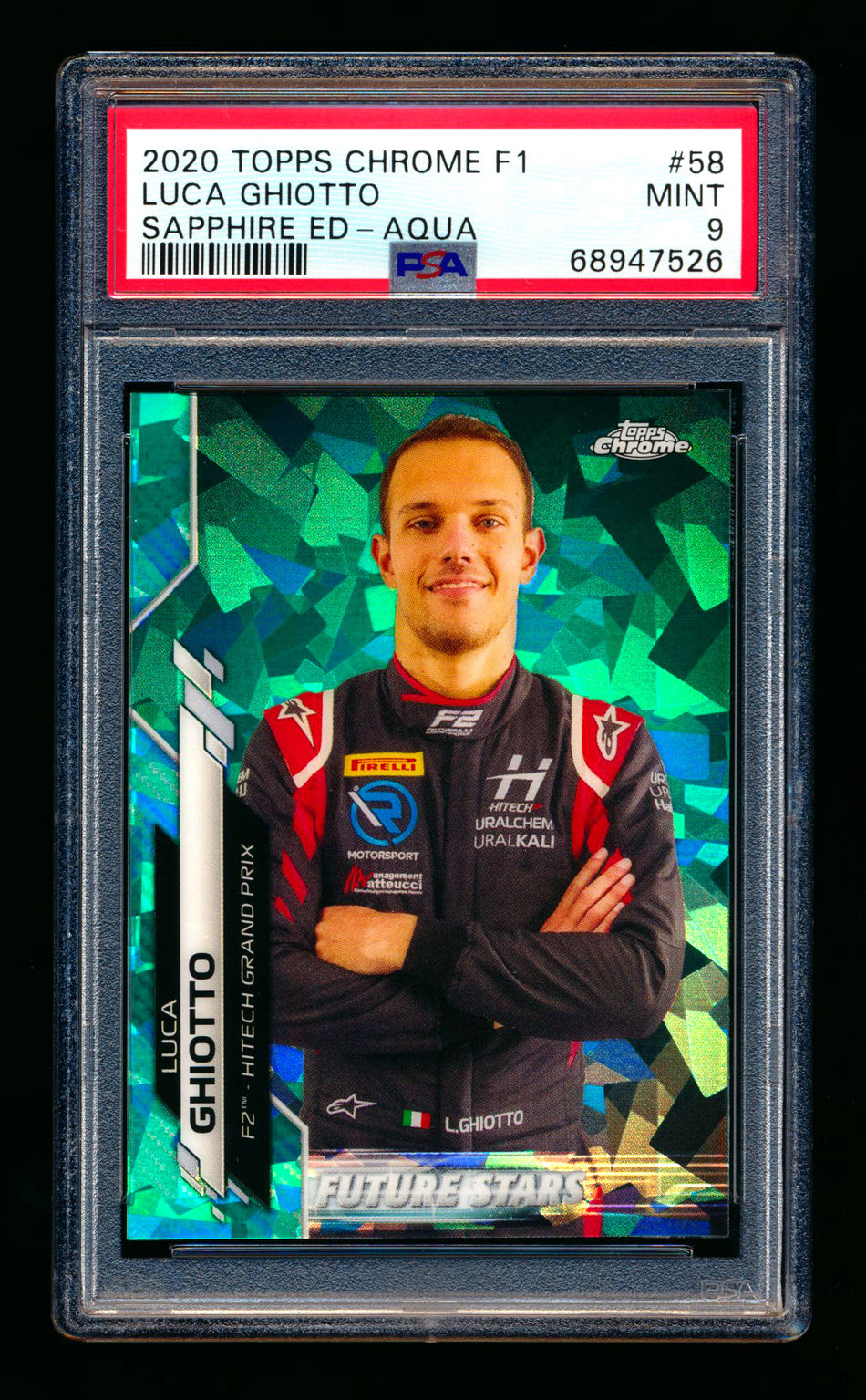 2020 Topps Chrome Sapphire F1 #58 Luca Ghiotto RC Aqua Refractor #81/99 PSA 9