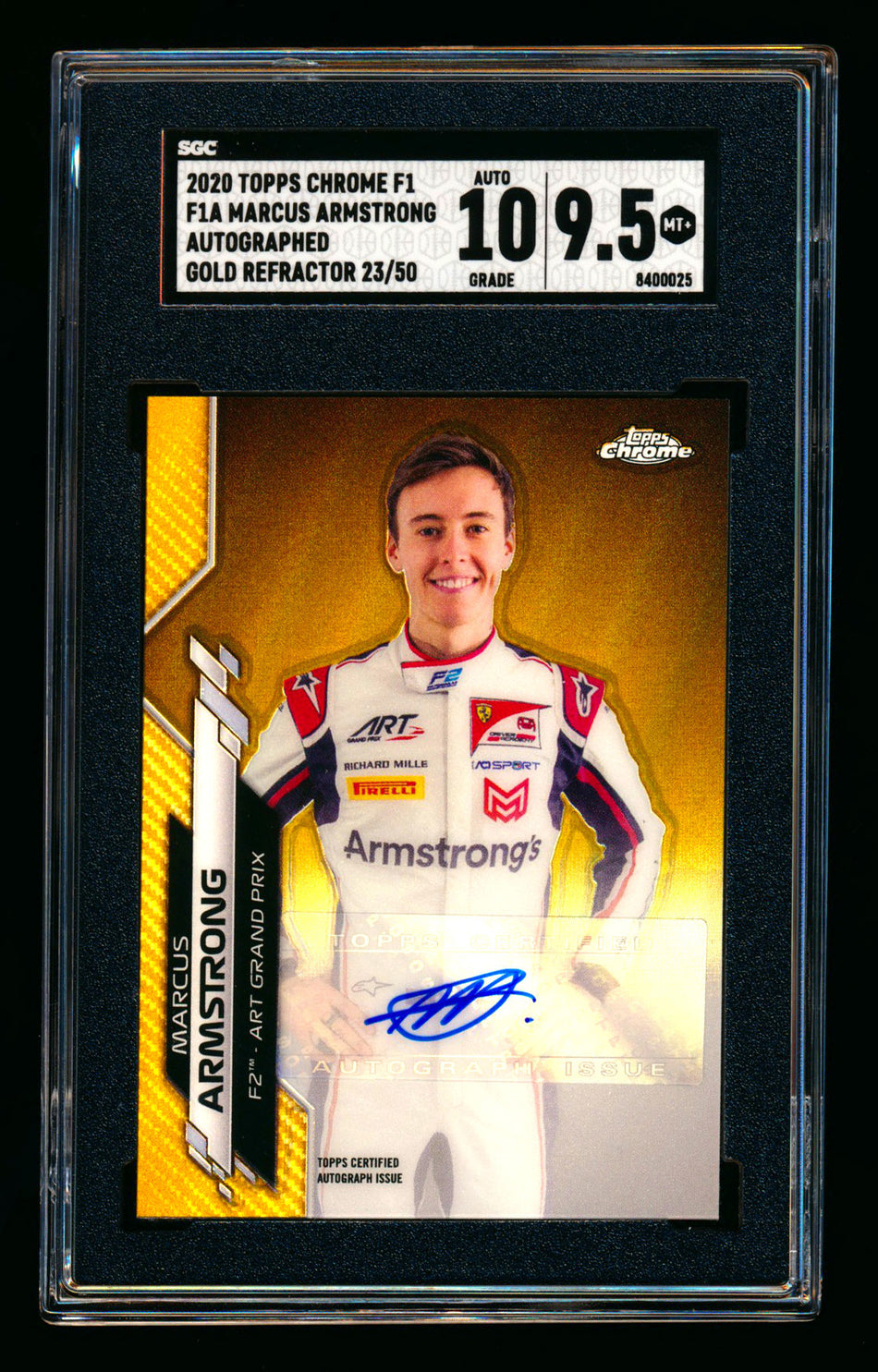 2020 Topps Chrome F1 #F1A-MA Marcus Armstrong RC Gold Refractor Autograph #23/50 SGC 9.5 DNA 10