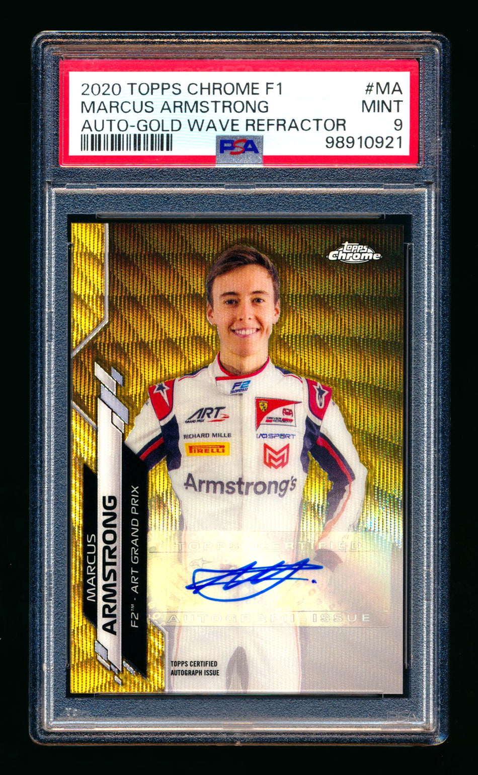 2020 Topps Chrome F1 #F1A-MA Marcus Armstrong RC Gold Wave Refractor Autograph #15/50 PSA 9 ** (SOLD - $149.00 - 11/1/2025) **