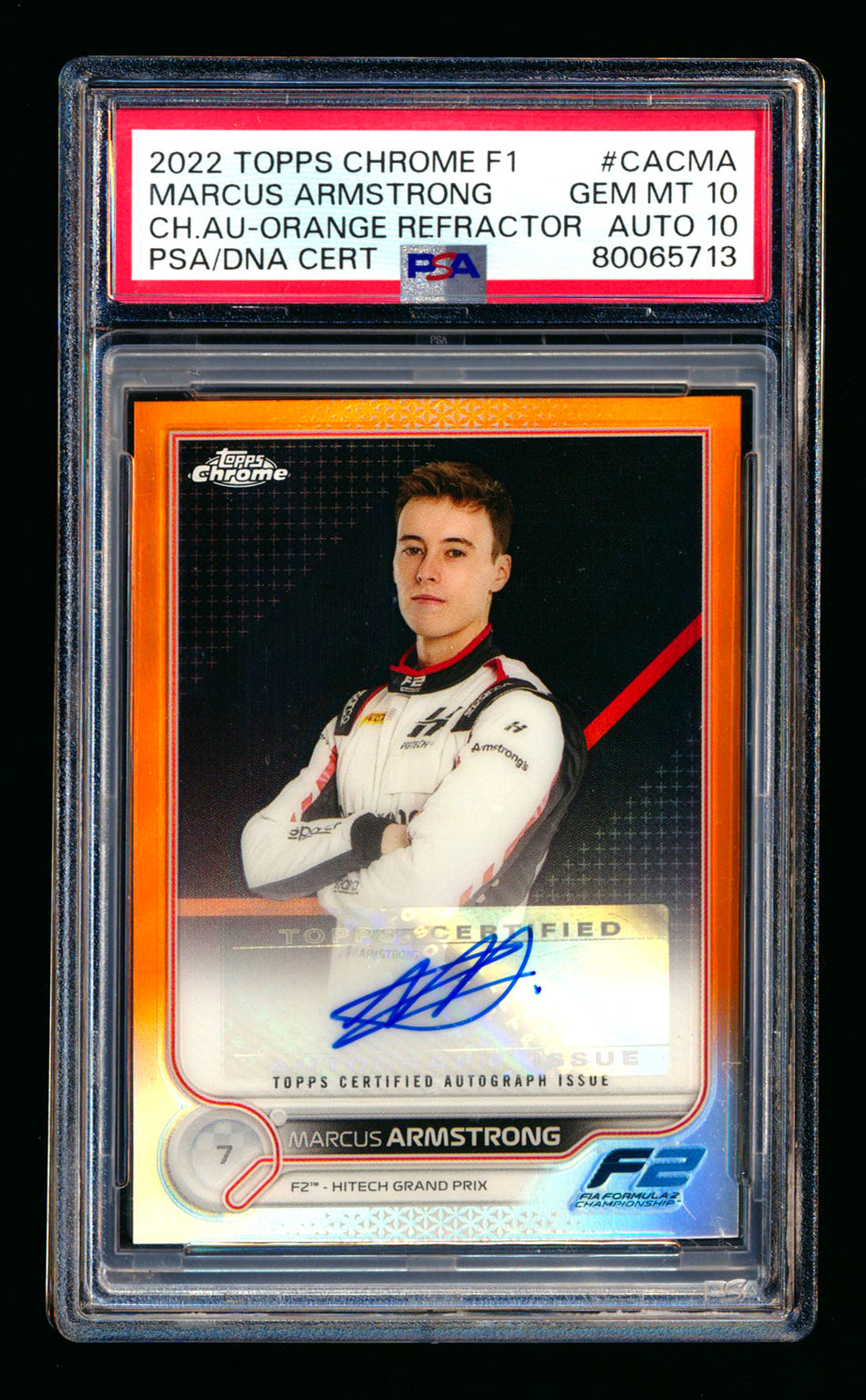 2022 Topps Chrome F1 #CAC-MA Marcus Armstrong RC Orange Refractor Autograph #25/25 PSA 10 DNA 10 (Last #)