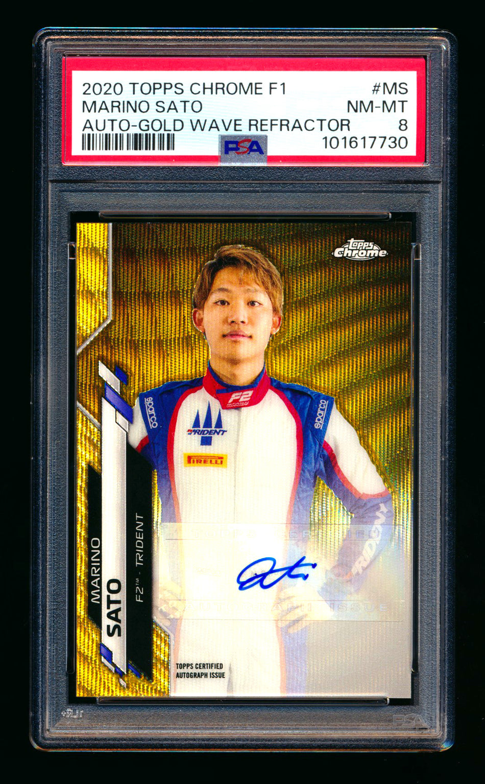 2020 Topps Chrome F1 #F1A-MS Marino Sato RC Gold Wave Refractor Autograph #26/50 PSA 8 ** (SOLD - $59.00 - 11/1/2025) **