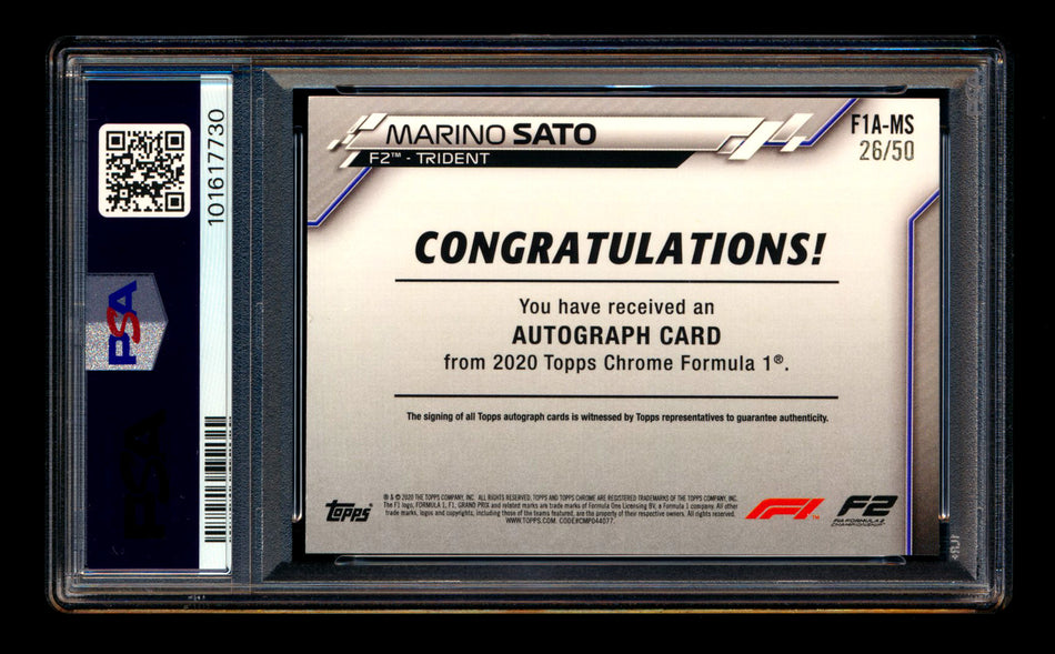 2020 Topps Chrome F1 #F1A-MS Marino Sato RC Gold Wave Refractor Autograph #26/50 PSA 8 ** (SOLD - $59.00 - 11/1/2025) **