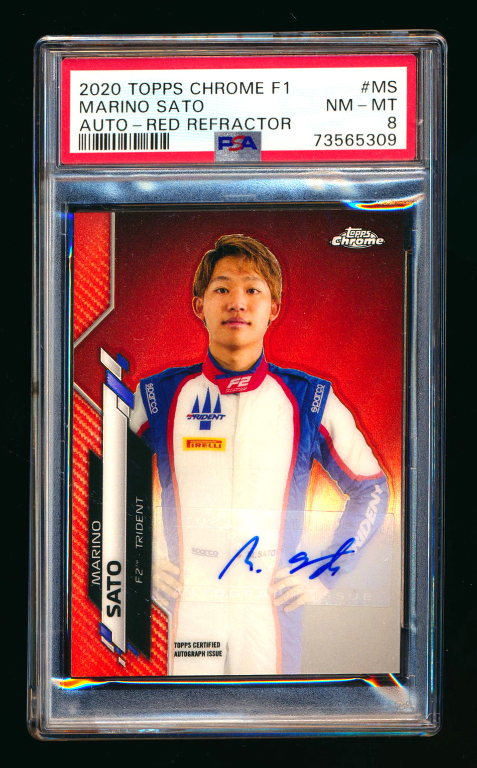 2020 Topps Chrome F1 #F1A-MS Marino Sato RC Red Refractor Autograph #5/5 PSA 8 (Last #!) ** (SOLD - $1,500.00 - 10/15/2025) **
