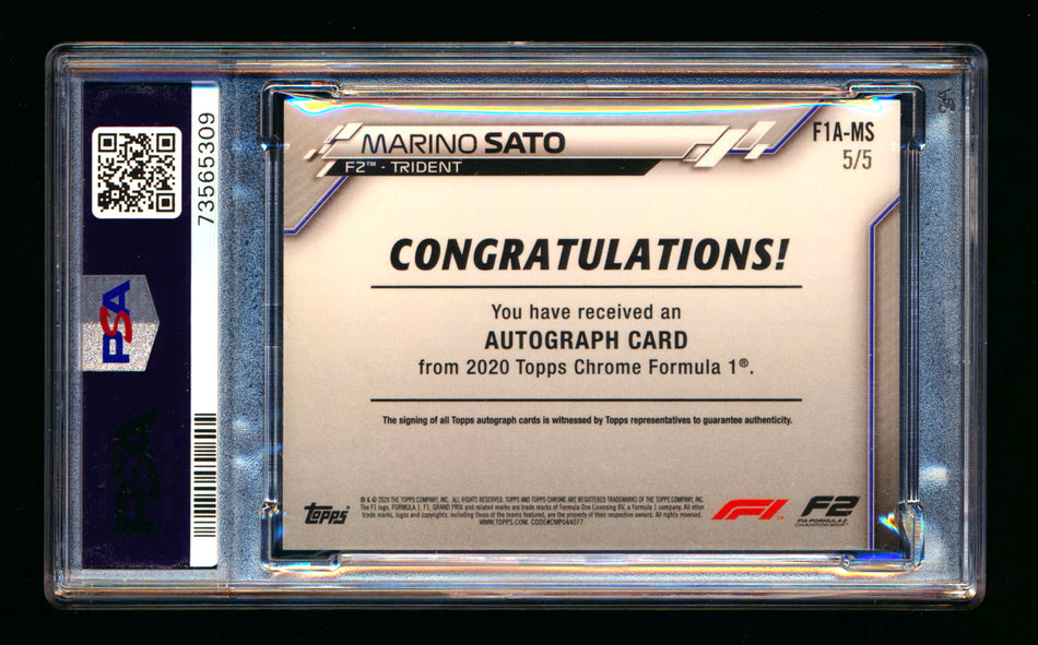 2020 Topps Chrome F1 #F1A-MS Marino Sato RC Red Refractor Autograph #5/5 PSA 8 (Last #!) ** (SOLD - $1,500.00 - 10/15/2025) **