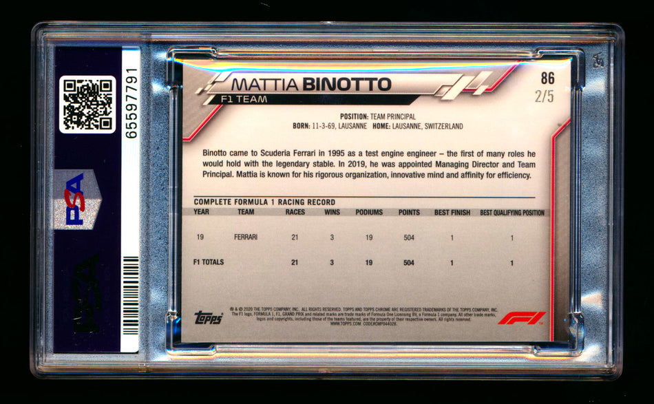 2020 Topps Chrome F1 #86 Mattia Binotto RC Red Wave Refractor #2/5 PSA 7